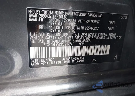 2019 Toyota Rav4 Le z USA, uszkodzony, nr VIN 2T3F1RFV3KC031774